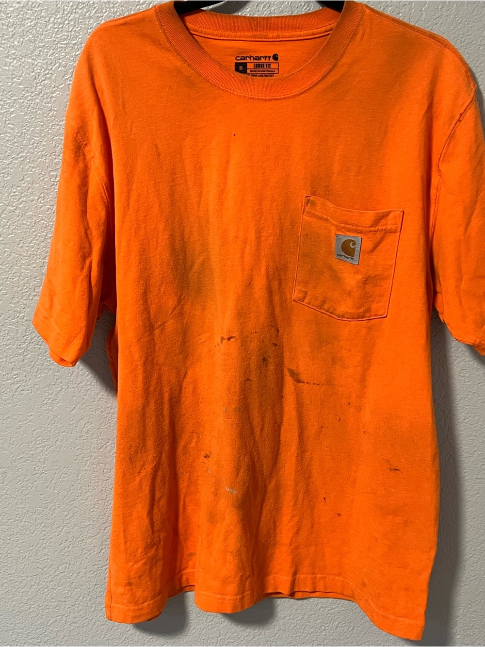 Carhartt High-Visibility Orange Pocket Tee Distressed well worn
